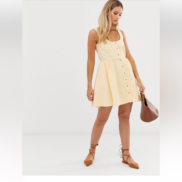 NWT Yellow Denim Button Down Skater Dress by ASOS Size 12 Petite - Picture 3 of 5